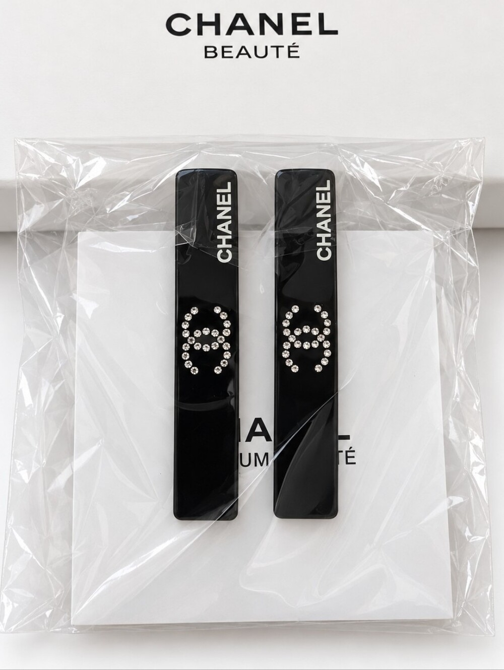 Black Crystal Double C Hair Clips Set of 2
